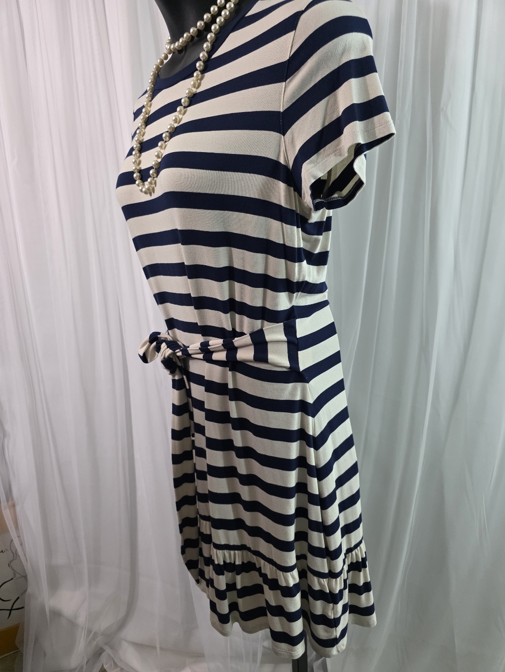 LAUREN Ralph Jersey T-Shirt Dress Size:12 color:Navy and Cream - Picture 7 of 15